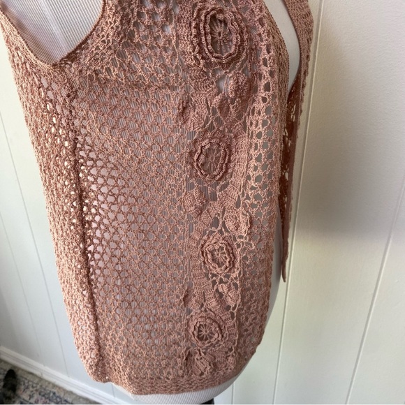 Vintage Pink Crochet Loose Knit Vest Dusty Pink Cottagecore Boho Sz. M Hand Made - Picture 3 of 9